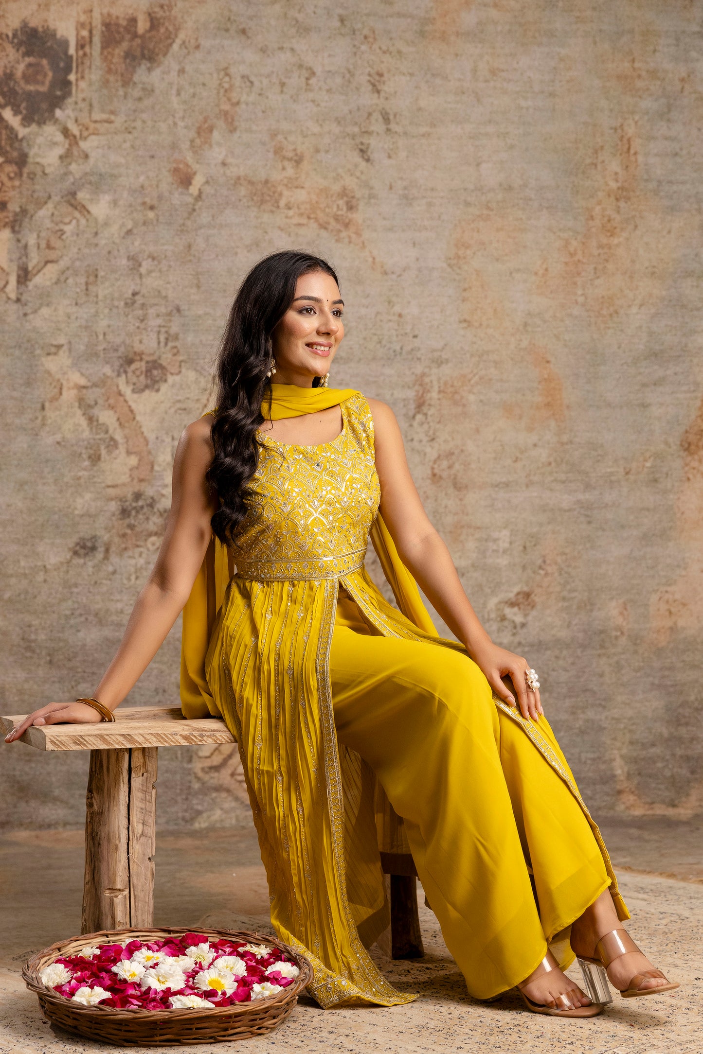 Front-Cut Long Top with Palazzos – Georgette