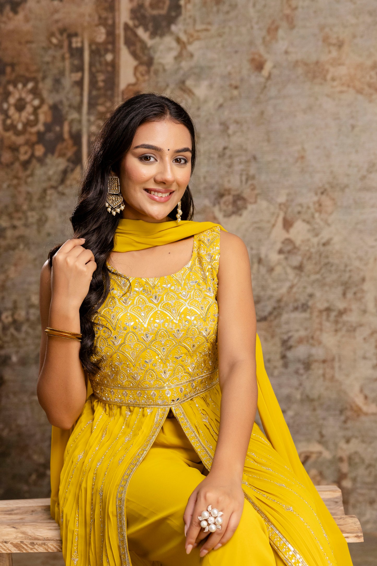 Front-Cut Long Top with Palazzos – Georgette