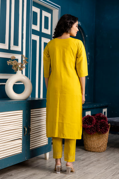 Handworked Kurti Set with Plain Trouser & Dupatta