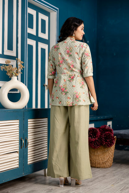 Chicken Embroidered Digital Print Kurti with Plain Flapper