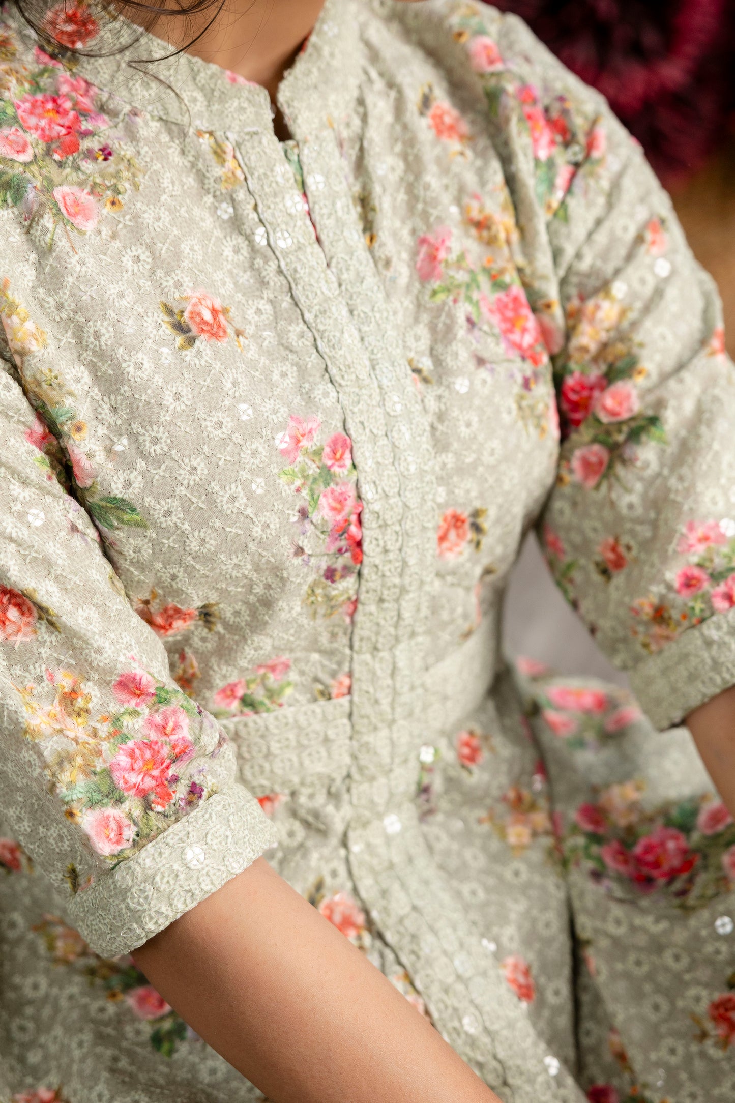 Chicken Embroidered Digital Print Kurti with Plain Flapper