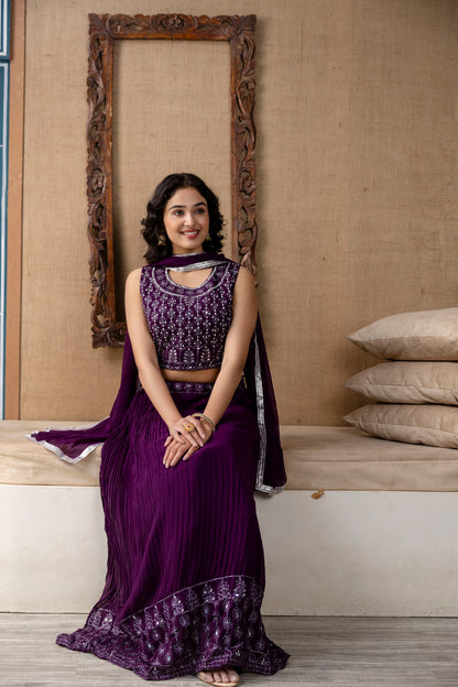 Georgette Crop Top with Skirt and Handworked Dupatta