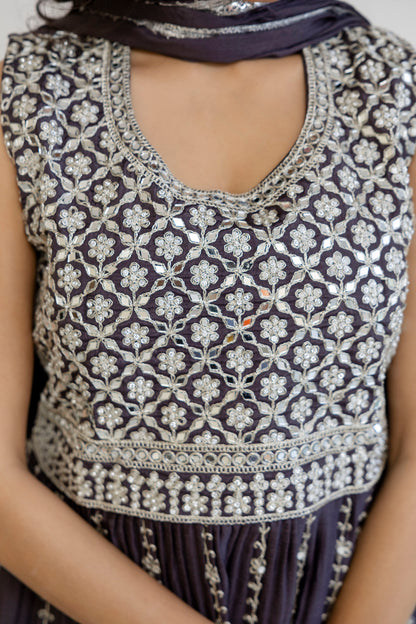 Kadhai Embroidered Kurti with Dori & Miner Detailing, Plain Sharara & Dupatta