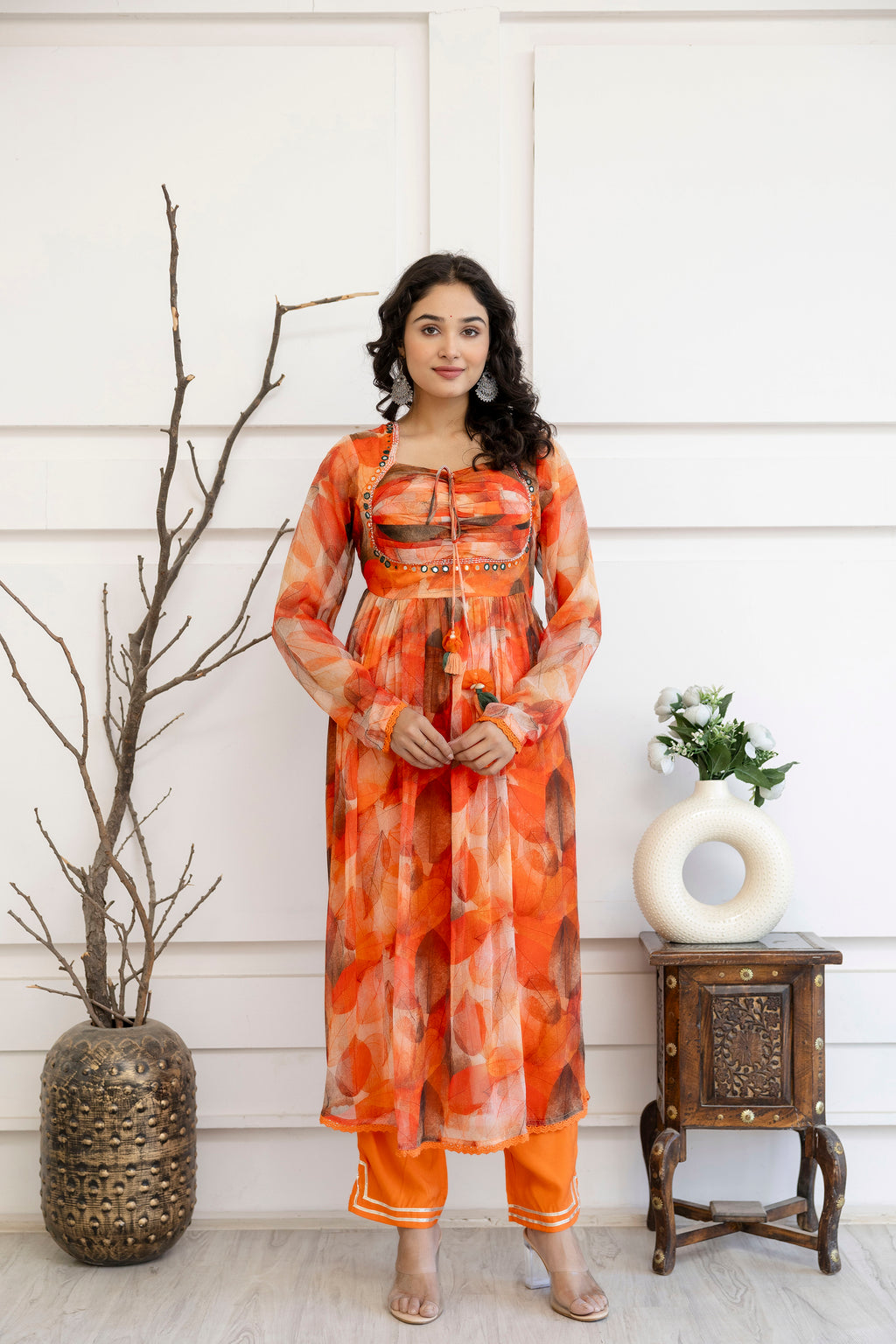 "Printed Frock Set with Pintex Work, Round Neck, Four-Side Worked Dupatta & Lace Border Pants"