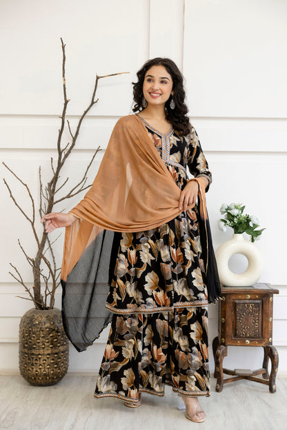 Artistic Printed Kurti with Kandana Embellished Sharara & Solid Dupatta