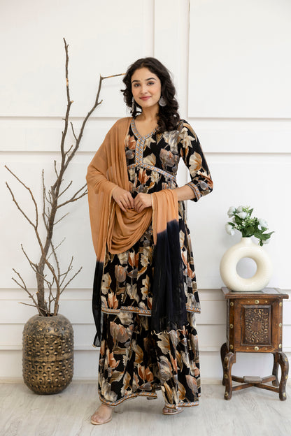 Artistic Printed Kurti with Kandana Embellished Sharara & Solid Dupatta