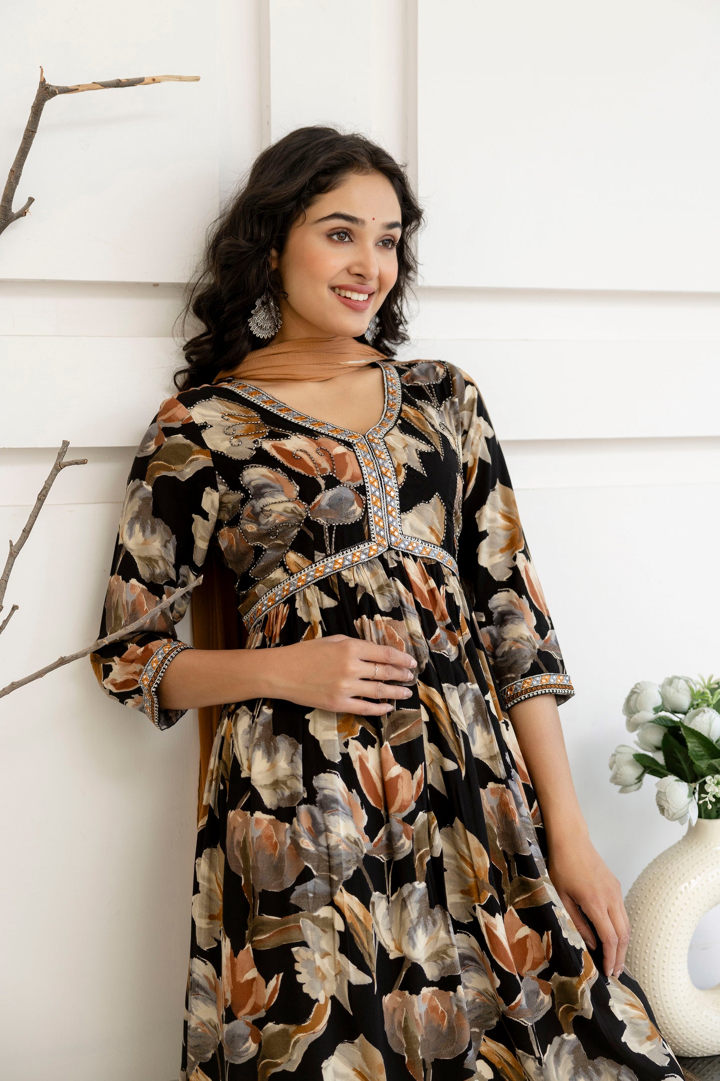 Artistic Printed Kurti with Kandana Embellished Sharara & Solid Dupatta