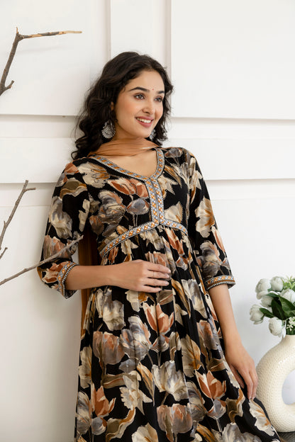 Artistic Printed Kurti with Kandana Embellished Sharara & Solid Dupatta