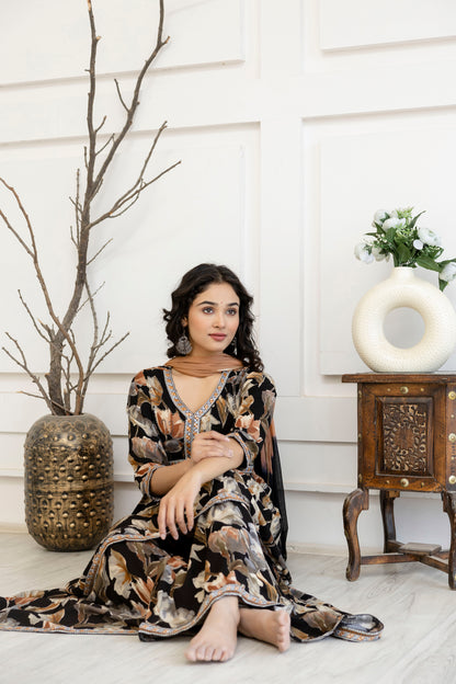 Artistic Printed Kurti with Kandana Embellished Sharara & Solid Dupatta