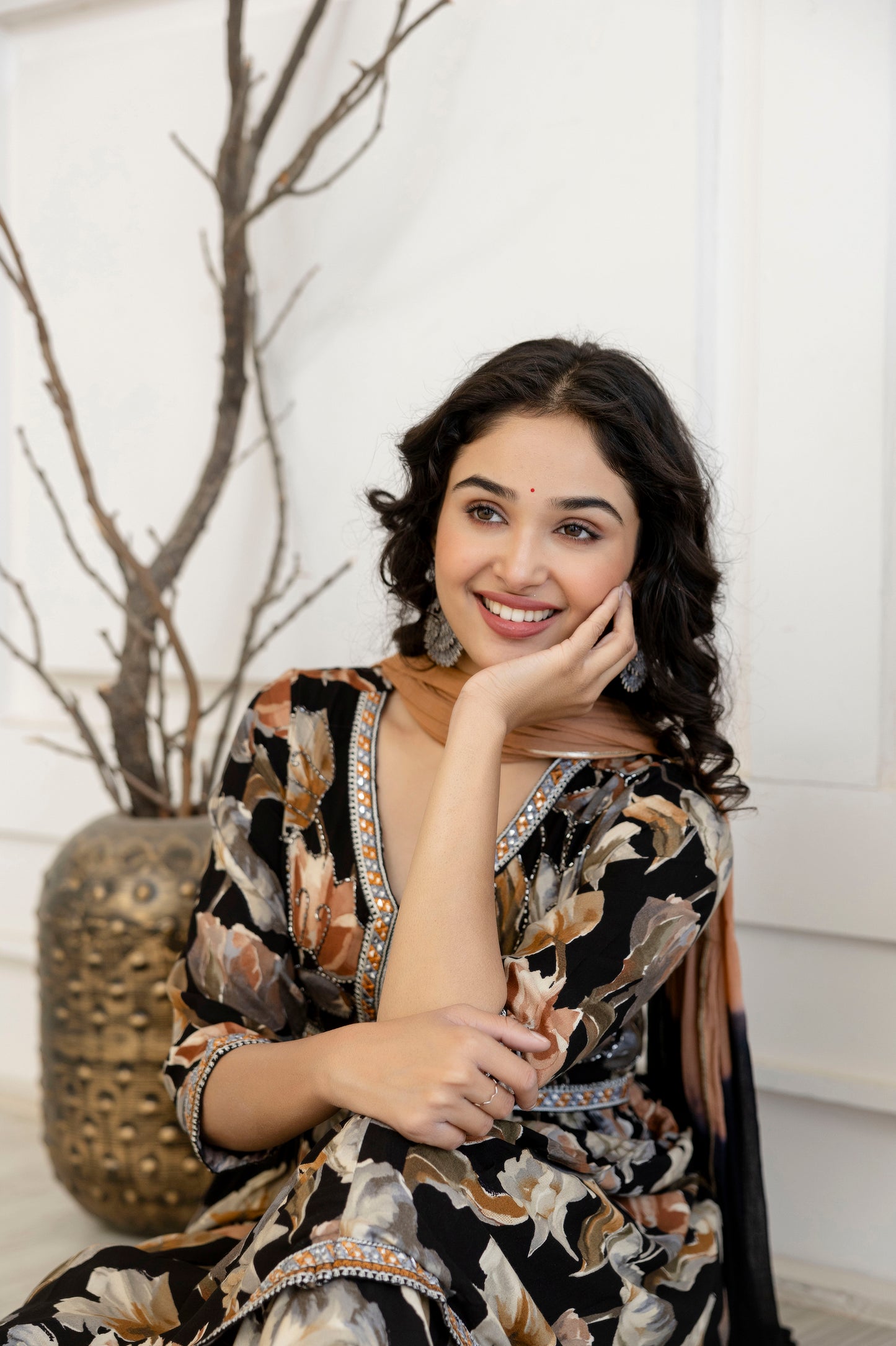 Artistic Printed Kurti with Kandana Embellished Sharara & Solid Dupatta