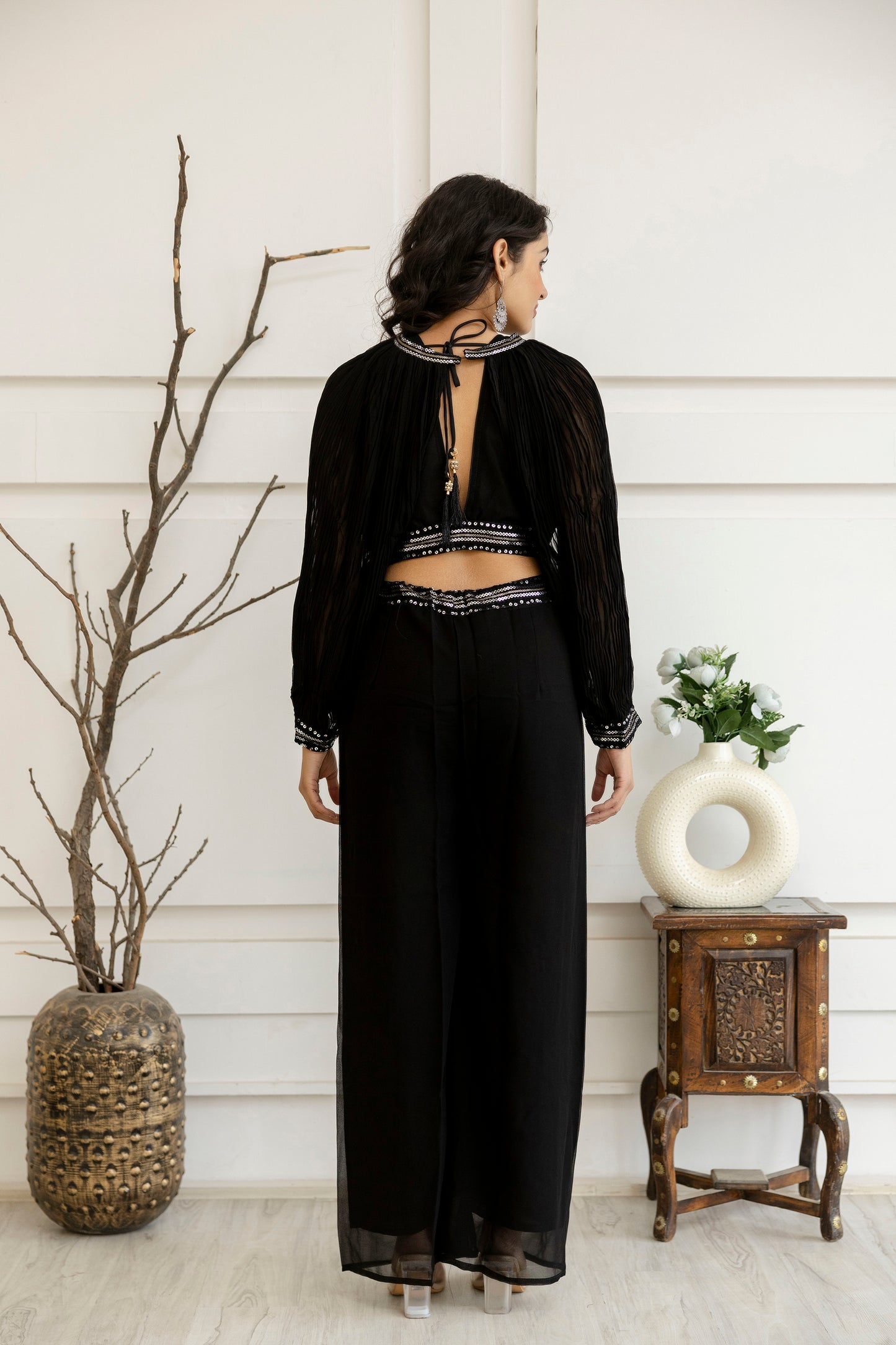 Sequenced Top with Tummy-Worked Palazzo & Balloon Sleeves