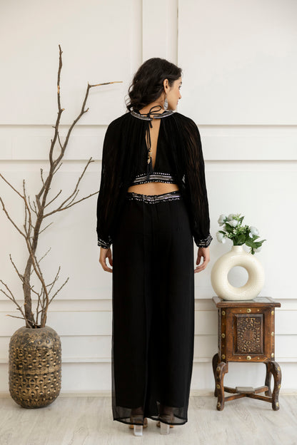 Sequenced Top with Tummy-Worked Palazzo & Balloon Sleeves