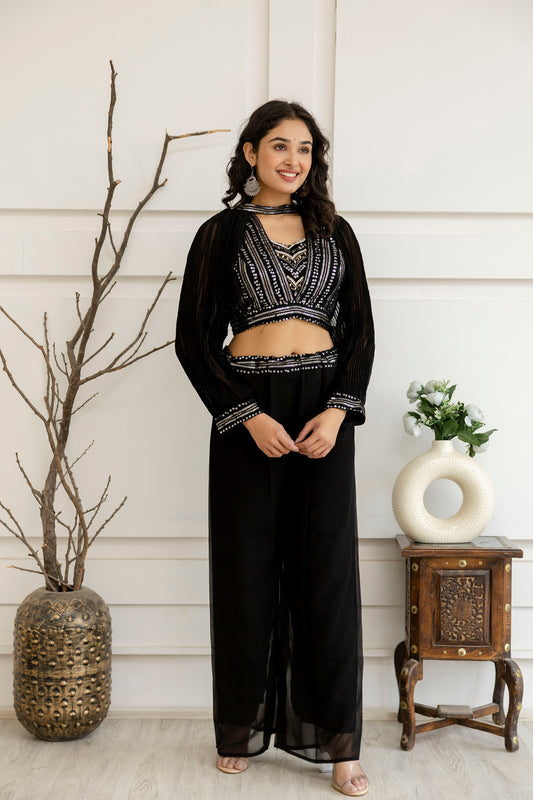 Sequenced Top with Tummy-Worked Palazzo & Balloon Sleeves