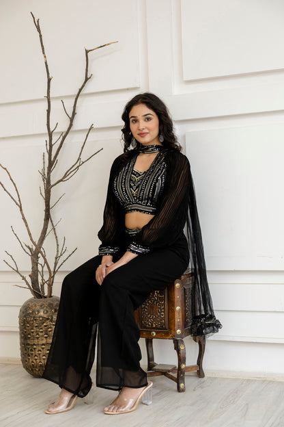 Sequenced Top with Tummy-Worked Palazzo & Balloon Sleeves