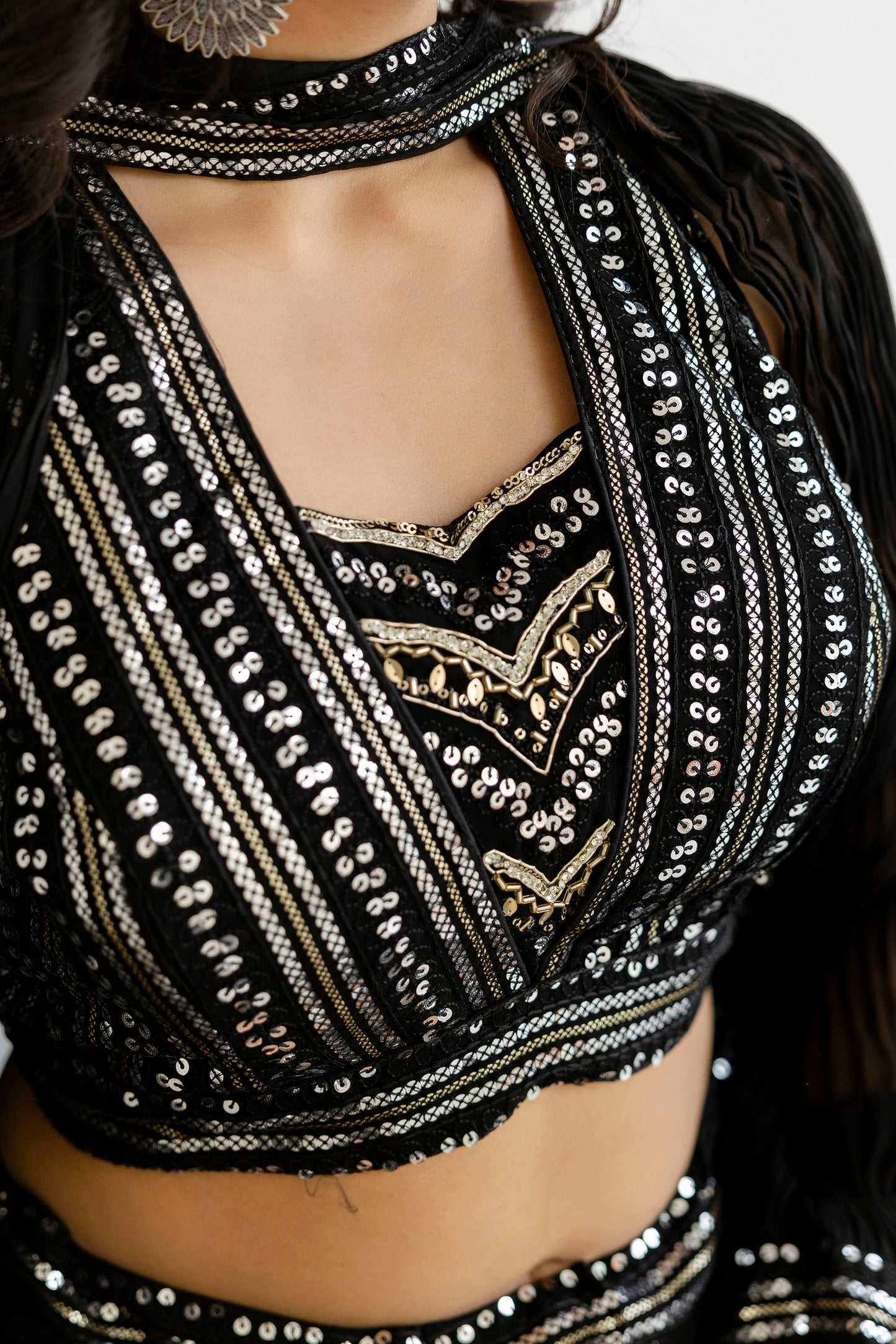 Sequenced Top with Tummy-Worked Palazzo & Balloon Sleeves