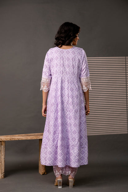 Stylish Printed Frock with Thread Embroidery, Coordinated Trouser & Embellished Dupatta