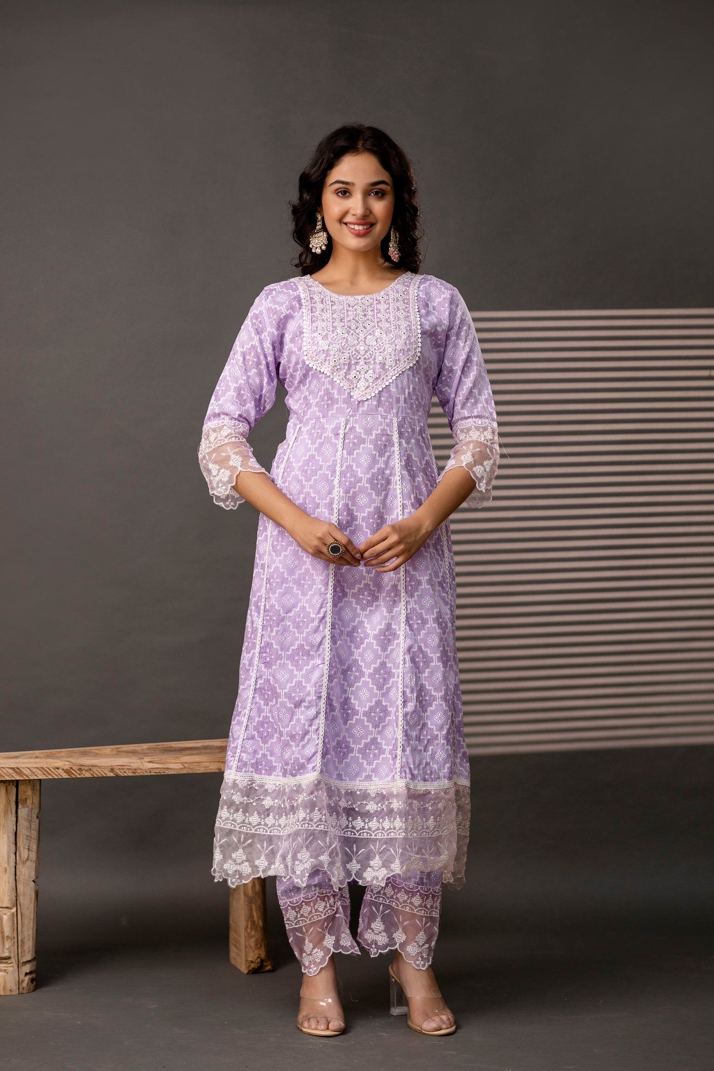 Stylish Printed Frock with Thread Embroidery, Coordinated Trouser & Embellished Dupatta