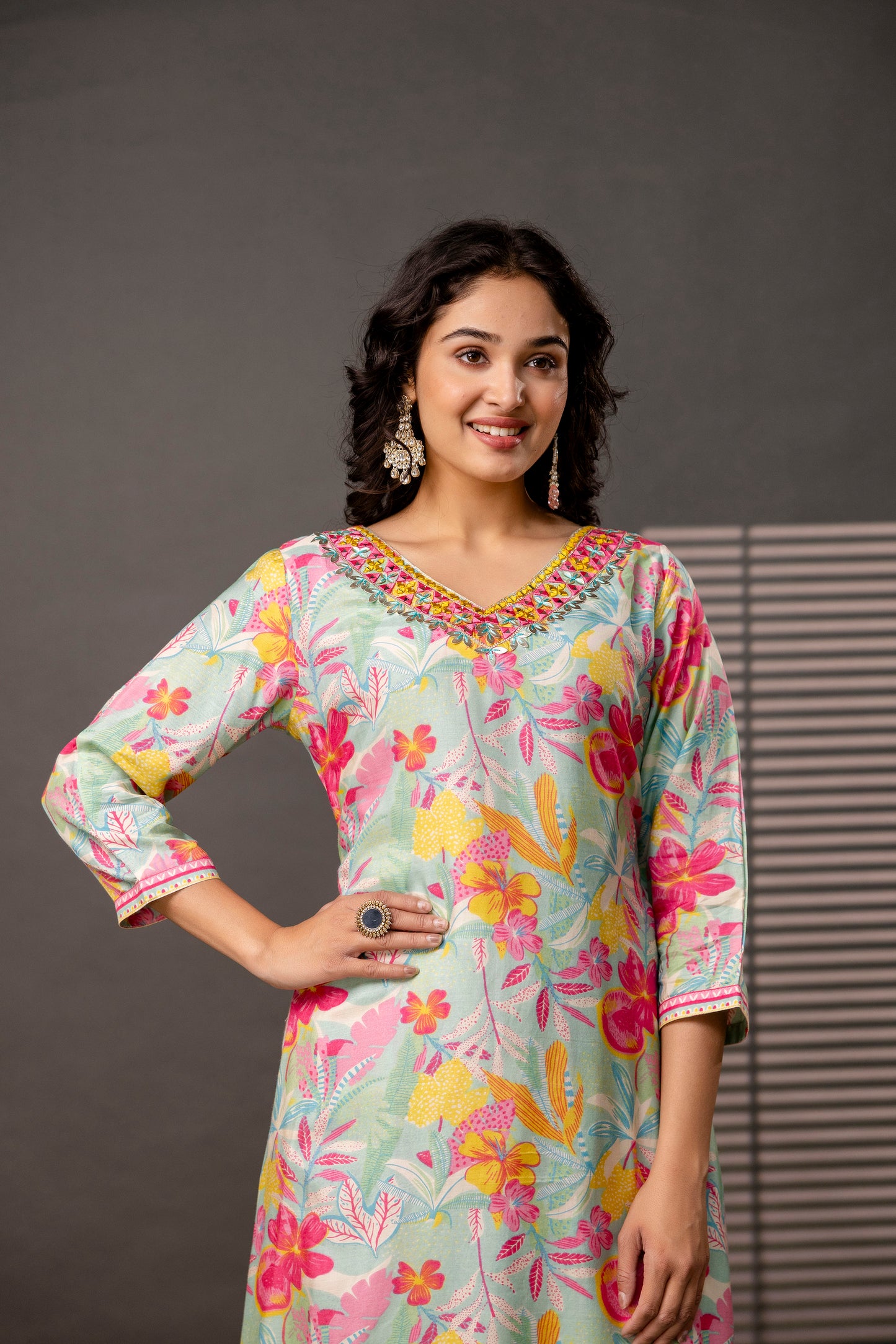 Ethnic Gotta Patti Mirror Embellished Kurti with Vibrant Afghani