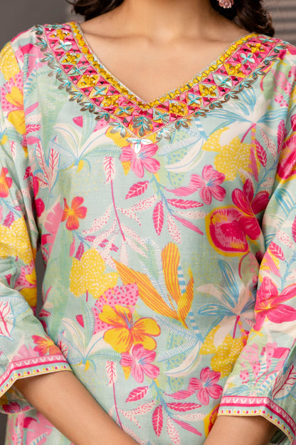 Ethnic Gotta Patti Mirror Embellished Kurti with Vibrant Afghani