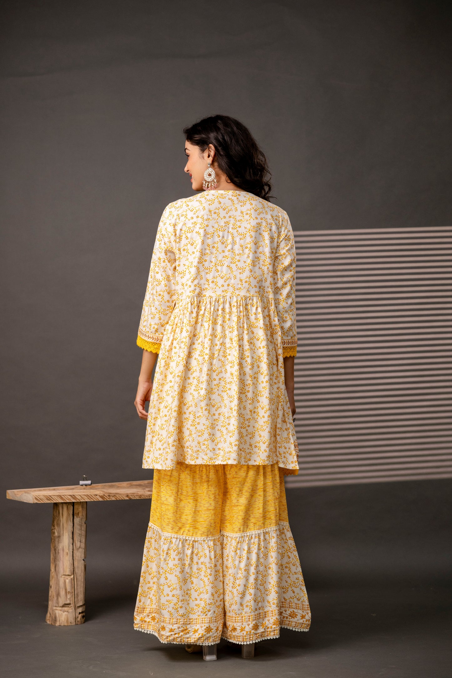 Cotton Thread Worked Kurti with Printed Sharara & Dupatta