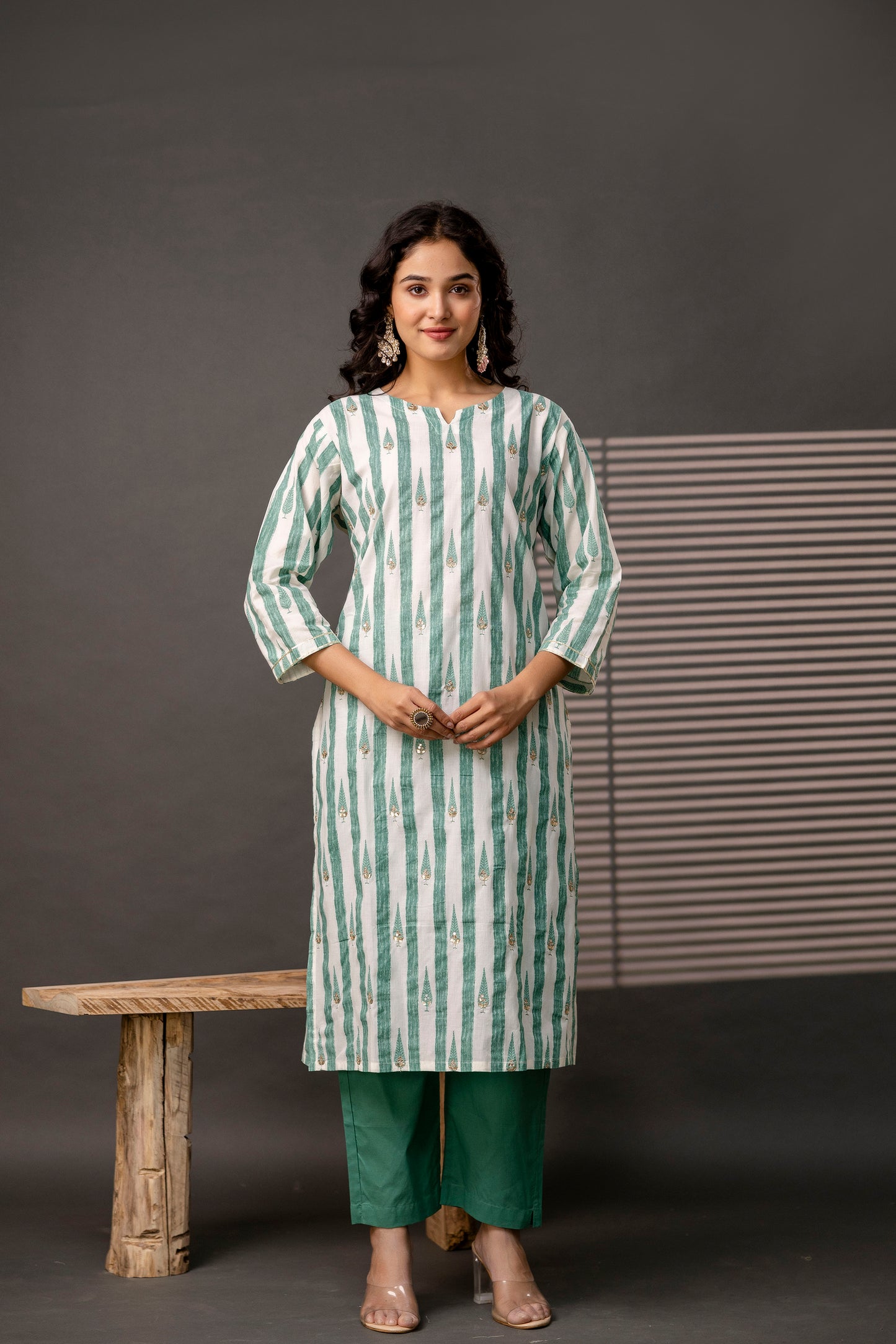 Printed Kurti with Gotta Patti Work, Plain Dupatta & Plain Trouser
