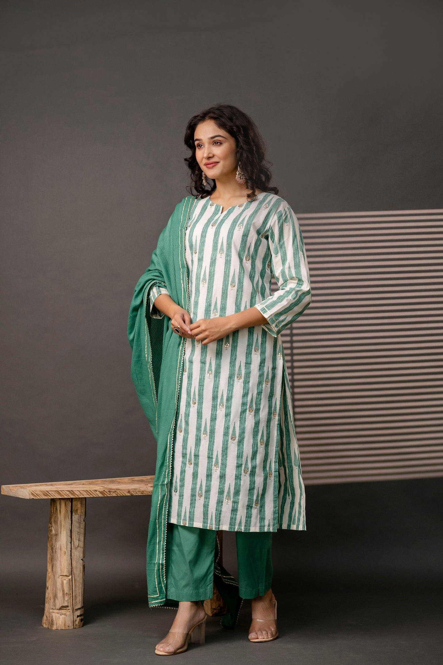 Printed Kurti with Gotta Patti Work, Plain Dupatta & Plain Trouser