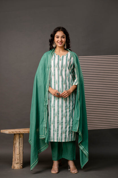 Printed Kurti with Gotta Patti Work, Plain Dupatta & Plain Trouser