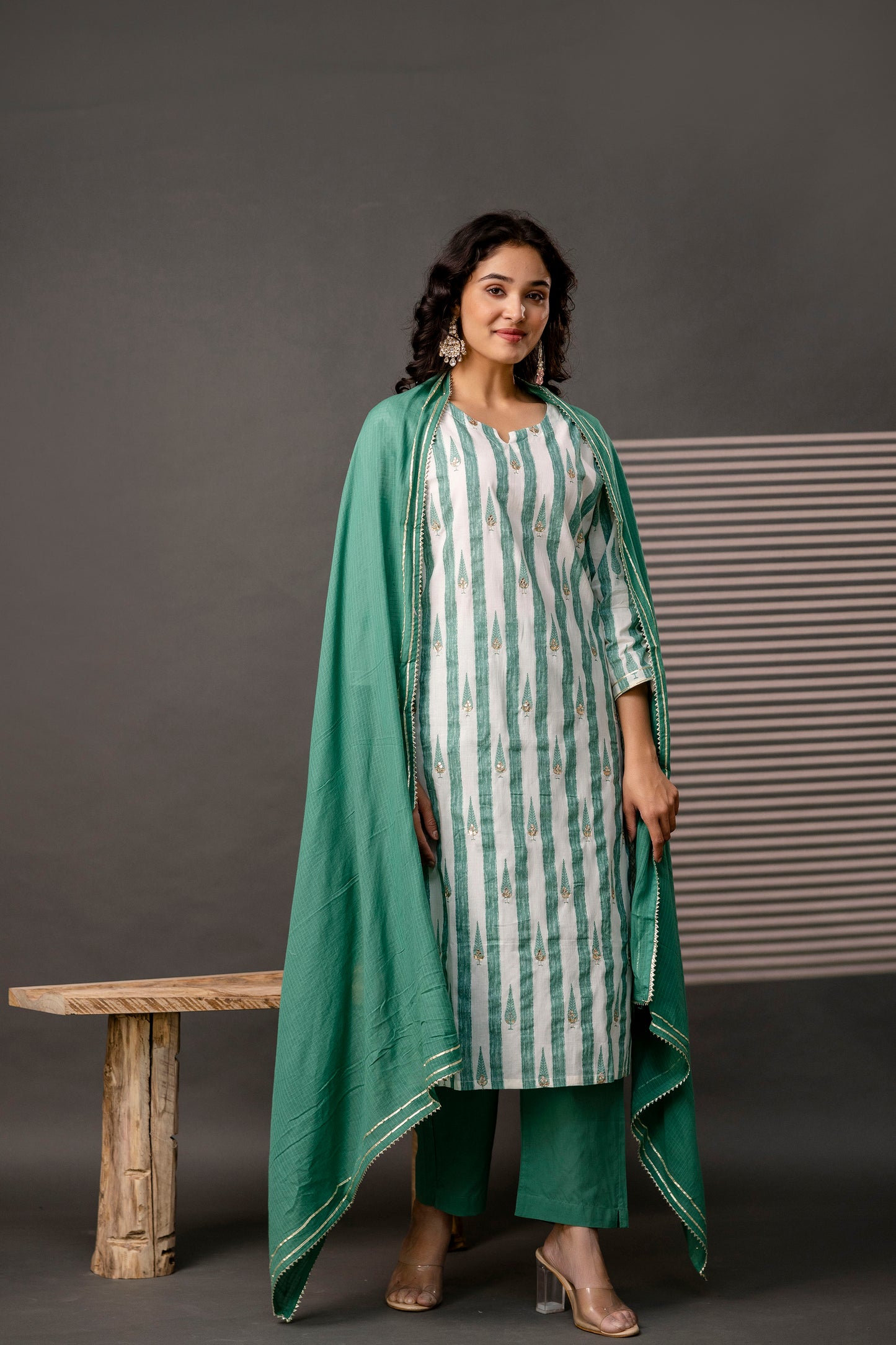 Printed Kurti with Gotta Patti Work, Plain Dupatta & Plain Trouser