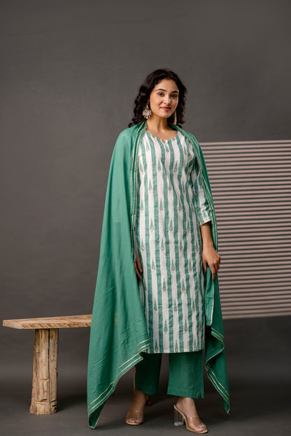 Printed Kurti with Gotta Patti Work, Plain Dupatta & Plain Trouser