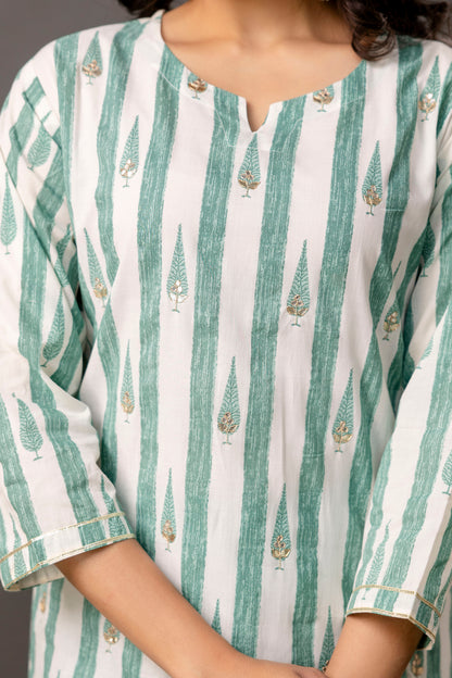 Printed Kurti with Gotta Patti Work, Plain Dupatta & Plain Trouser