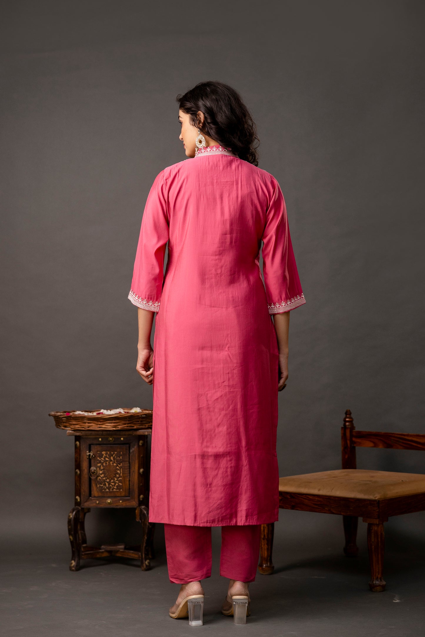 Resham & Sequined Embellished Kurti with Plain Trouser & Dupatta