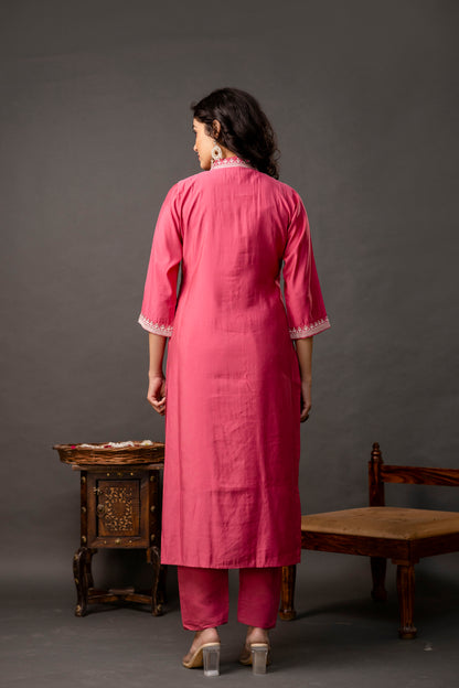 Resham & Sequined Embellished Kurti with Plain Trouser & Dupatta