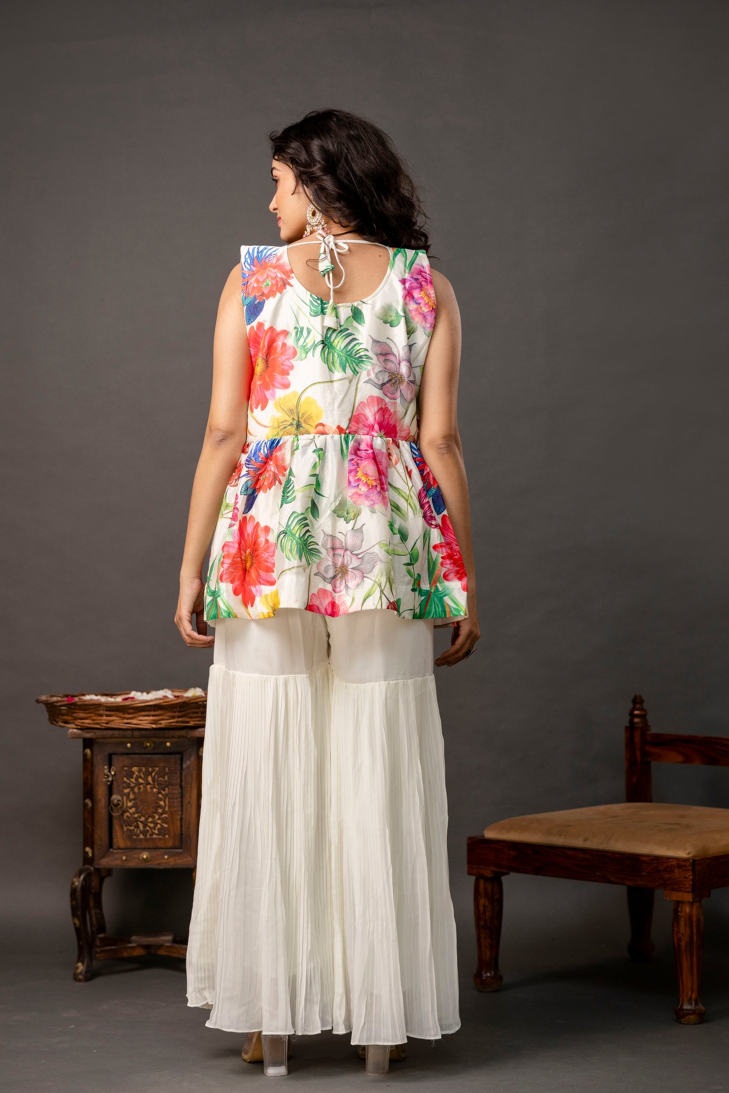 Printed Peplum Kurti with Plain Sharara & Georgette Dupatta
