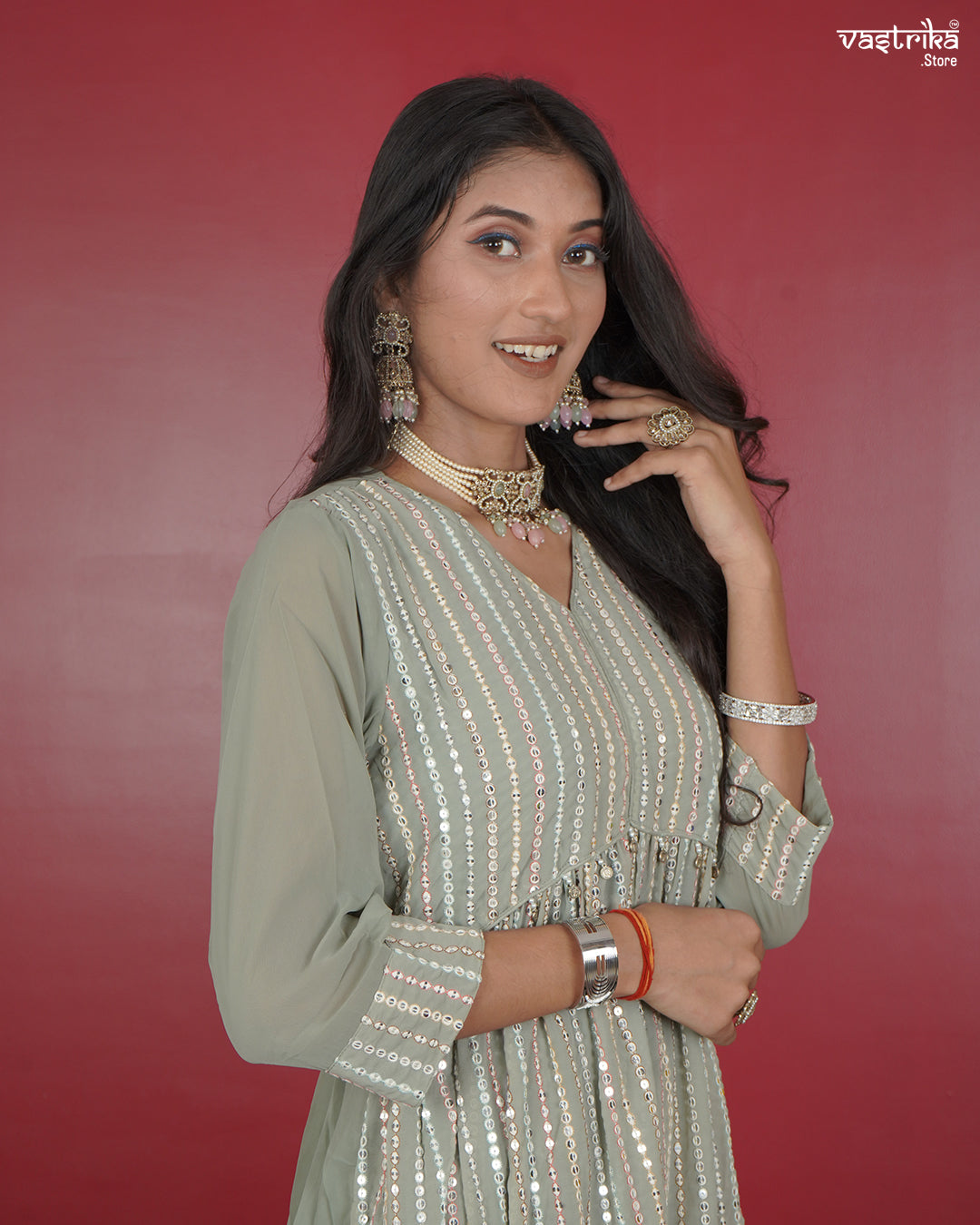 Nyra Cut Kurti Set with Sequin Detailing