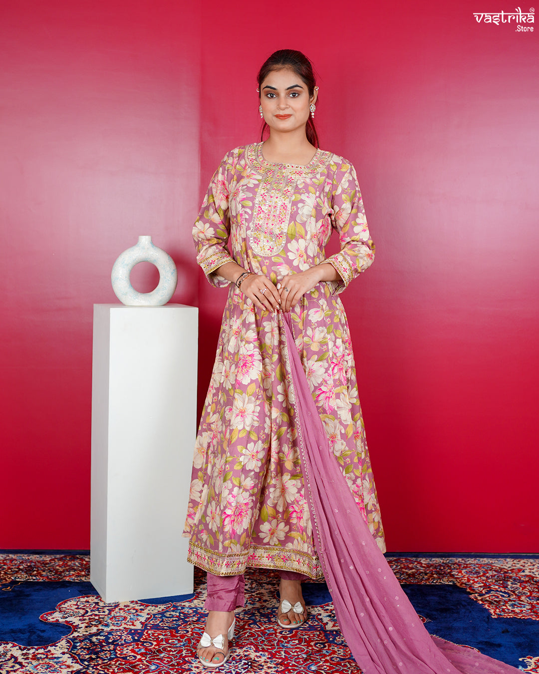 Purple Maslin Frock Set with Jari & Sequence Work