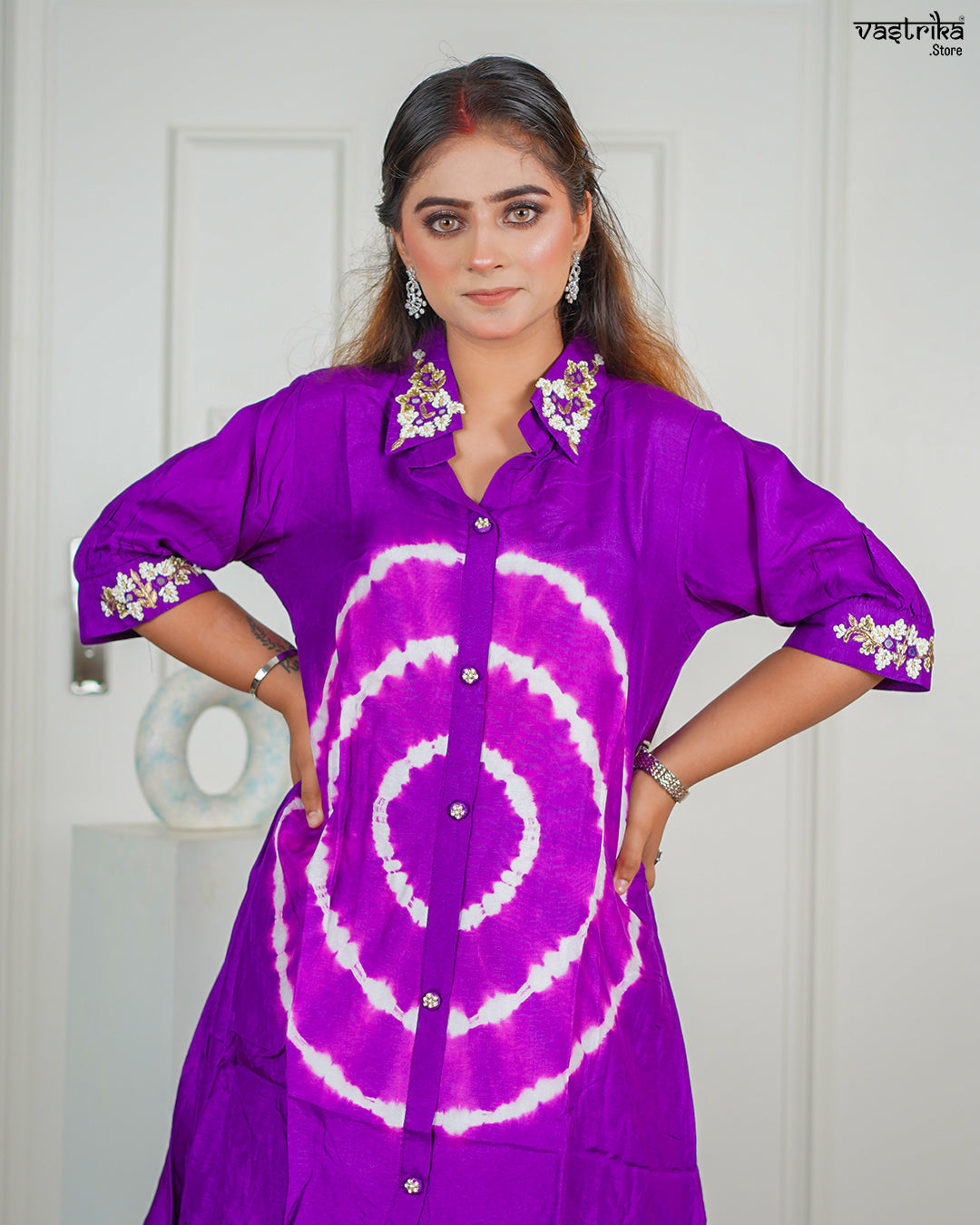 Purple Masleen Coord Set with Handwork