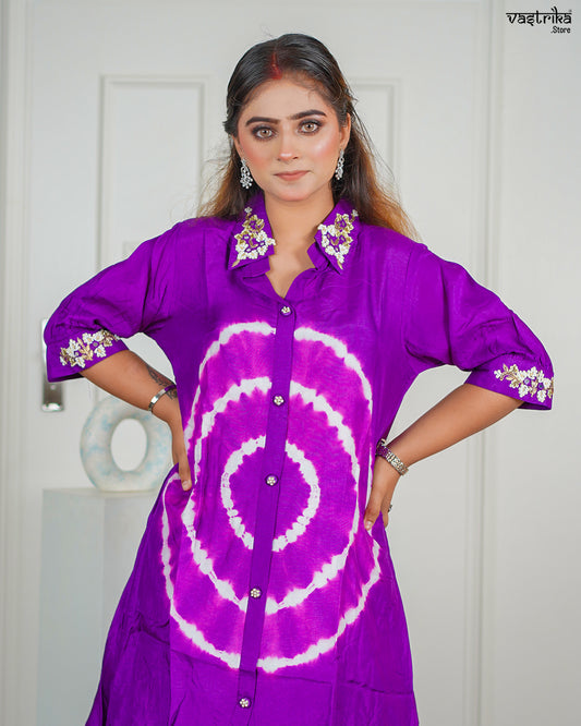 Purple Masleen Coord Set with Handwork