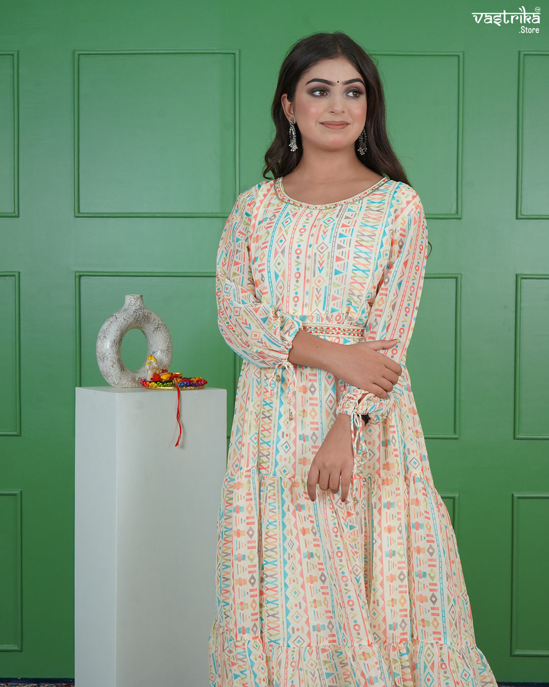 Chic Hand-Worked Belted One-Piece Frock