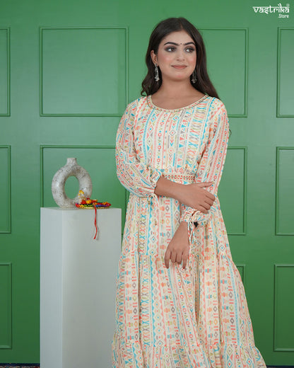 Chic Hand-Worked Belted One-Piece Frock