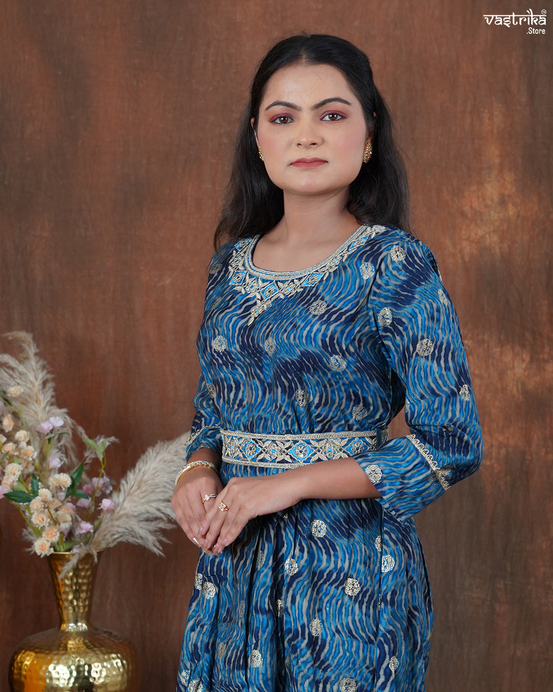 Maslin One-Piece Frock with Jari & Sequin Work Belt