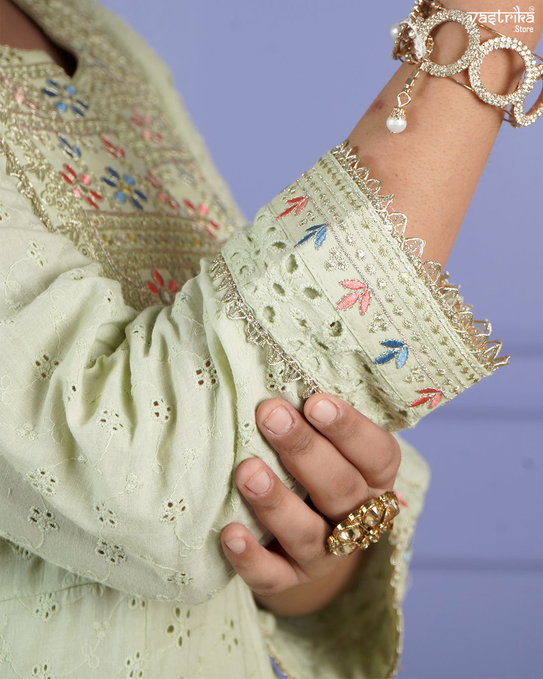 Chikankari Frock-Style Kurti Set with Embroidered Dupatta