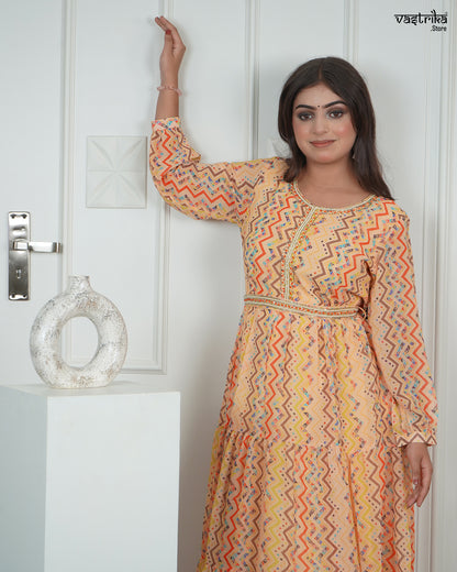 Hand-Worked Round Neck Shirt-Style Frock