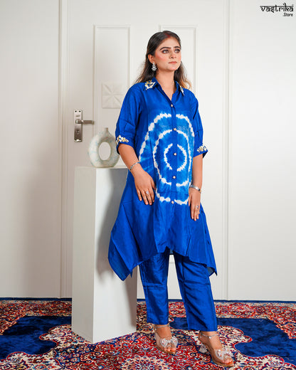 Blue Masleen Coord Set with Handwork