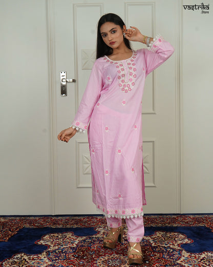 Thread Bloom Cotton Kurti Set