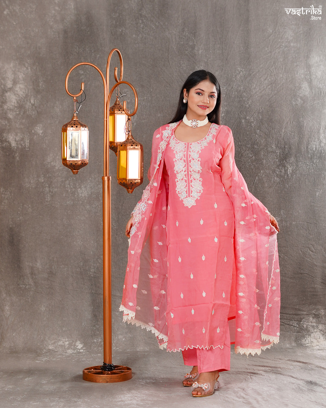 Elegant Organza Kurti Set with Resham & Thread Work
