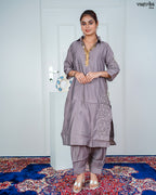 Grey Masleen Coord Set with Handwork & Sequence