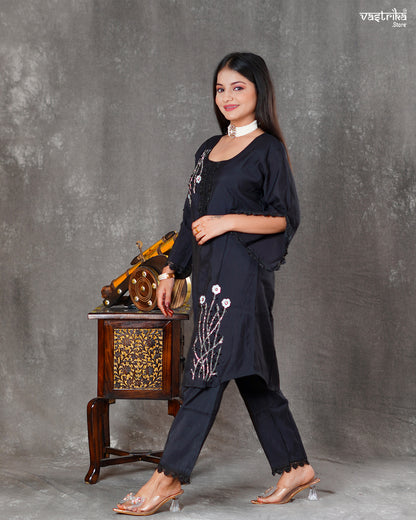 Black Roman Silk Coord Set with Katdana Work