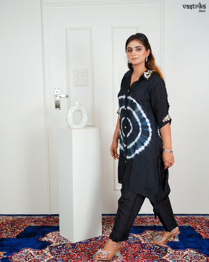 Black Masleen Coord Set with Handwork