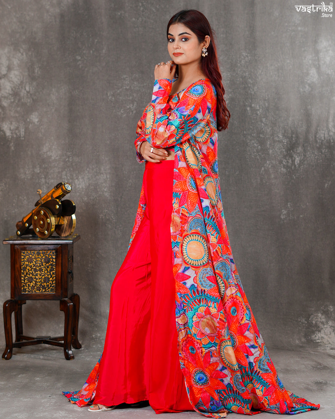 Maslin Crop Top with Flapper, Shrug & Crape Palazzos