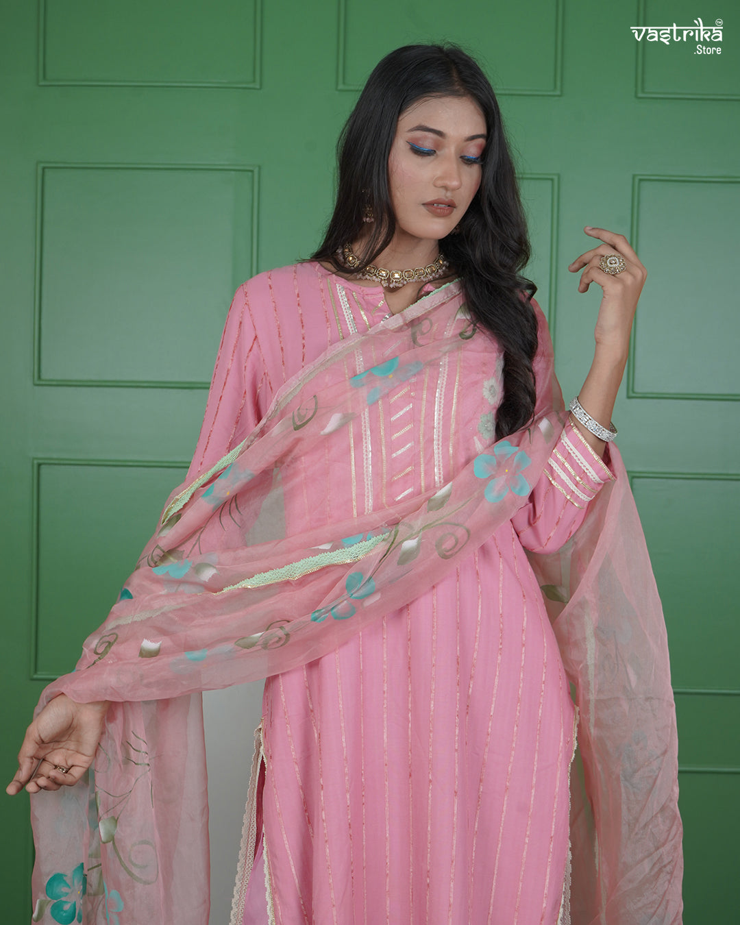 Gota Patti Hand-Embroidered Kurti Set